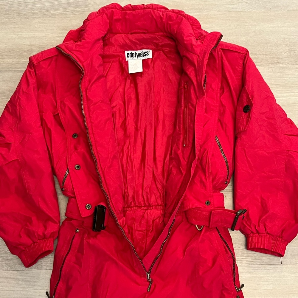 Vintage Edelweiss Red One Piece Snowsuit Snow Bib Apres Ski Suit 
Women’s Size M - Picture 4 of 10
